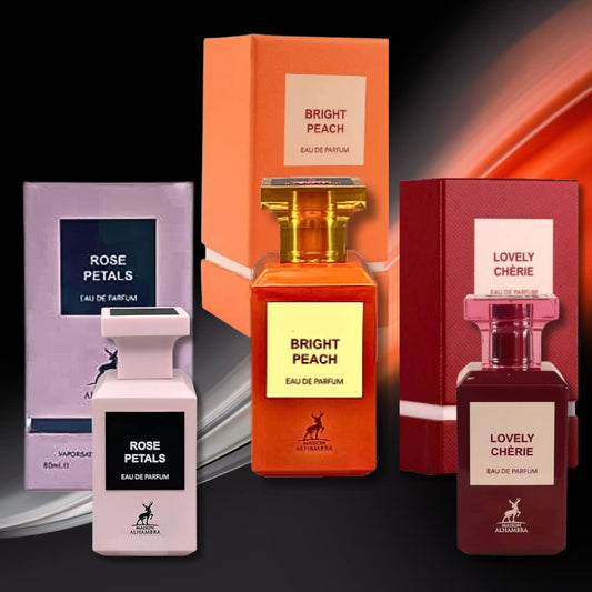 Maison Alhambra Rose Petals, Bright Peach, & Lovely Cherie EDP - 80Ml (2.7 Oz) (WHAT A BUNDLE)