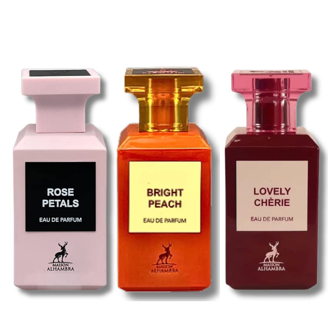 Maison Alhambra Rose Petals, Bright Peach, & Lovely Cherie EDP - 80Ml (2.7 Oz) (WHAT A BUNDLE)